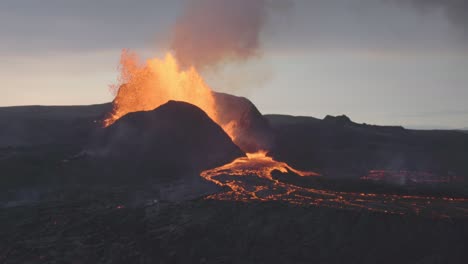 powerful volcanic eruption overflowing lava river iceland 2021