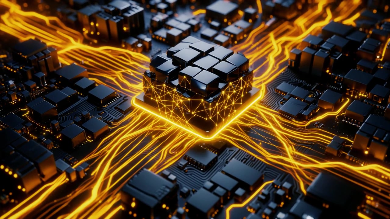 Digitalt processorchip med glödande dataflöde på kretskort