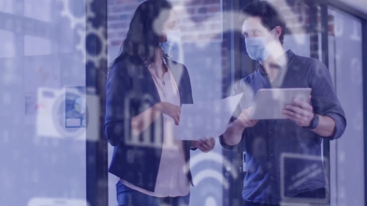 animación de la red de conexiones con iconos sobre personas de negocios en la oficina