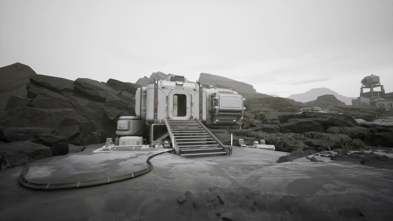 Sundrenched station by jagged shoreline featuring scientific gear