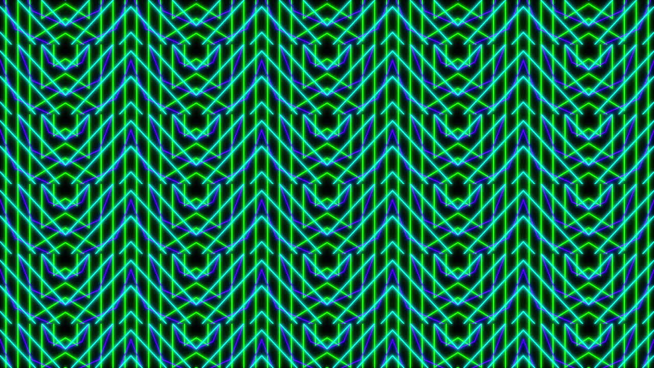 Animation of kaleidoscope neon pattern moving in hypnotic motion on seamless loop