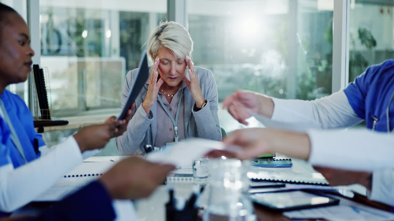 회의 에서 스트레스 를 받는 사업가