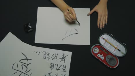 person practicing chinese calligraphy