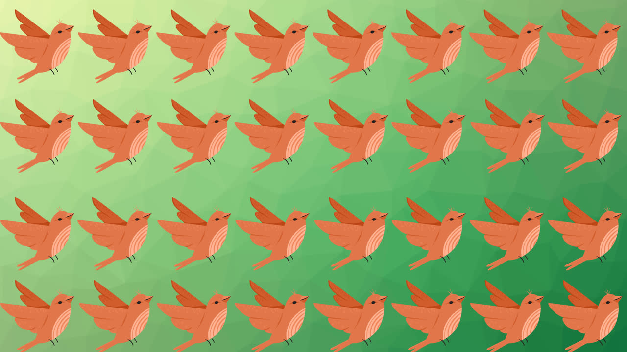 초록색 배경에 움직이는 열대 조류의 줄의 애니메이션