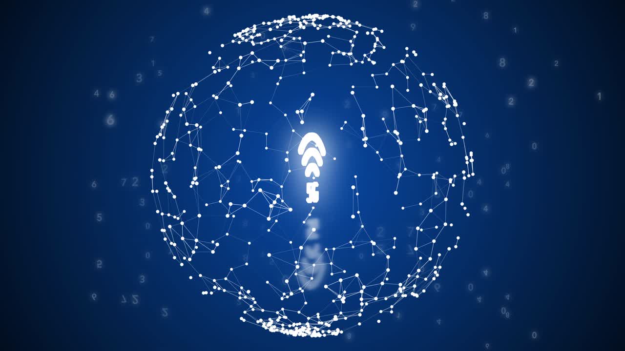 4k video of planet Earth network view from space with wi-fi sign.