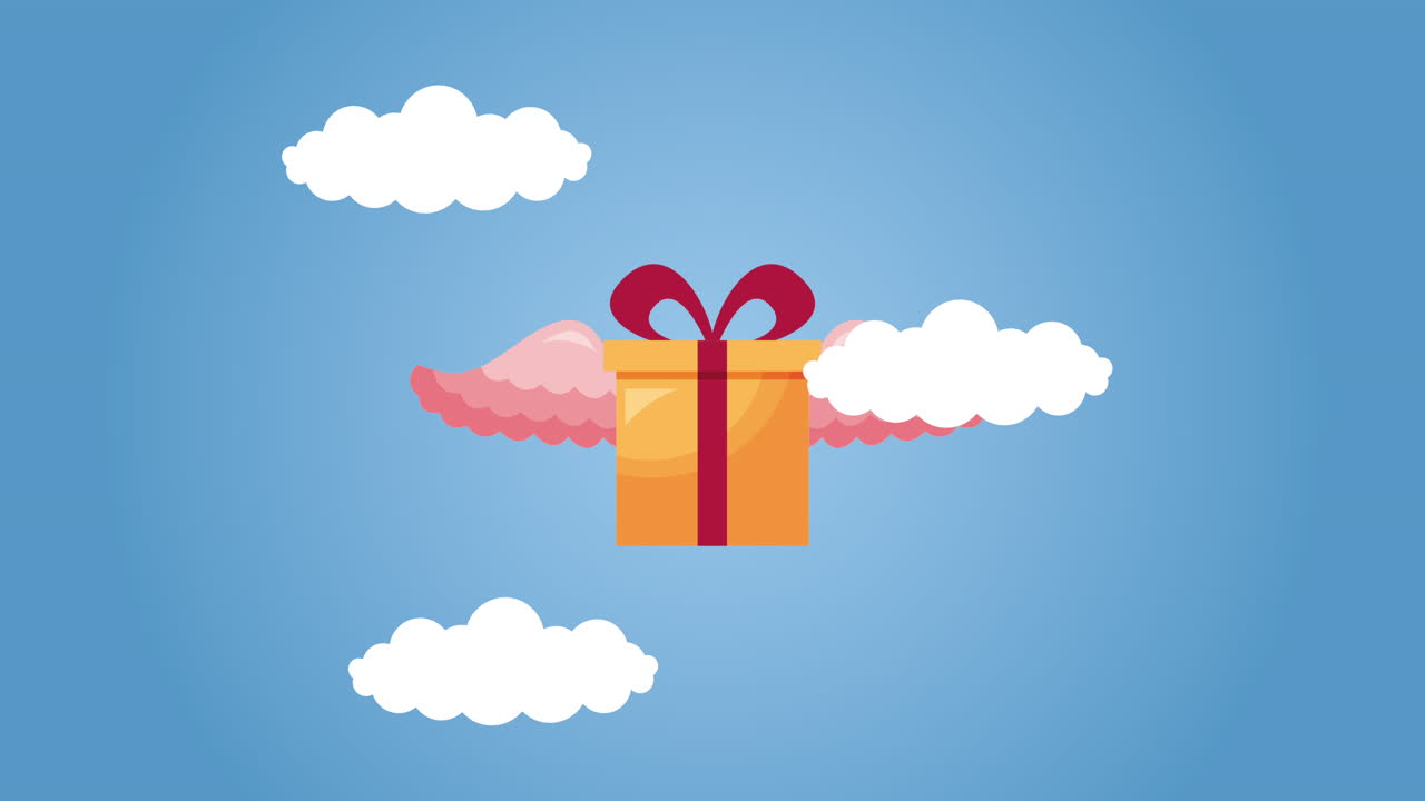 tarjeta animada del día de san valentín con regalos voladores