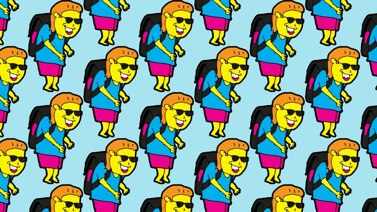 kids drawing pop art seamless background with theme of backpacker tourist