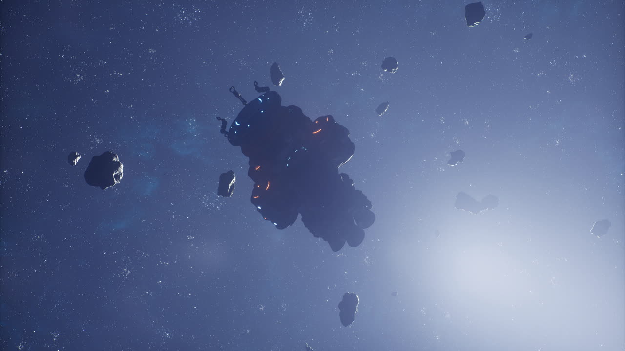 Asteroid field exploration with a large spaceship in the dark universe