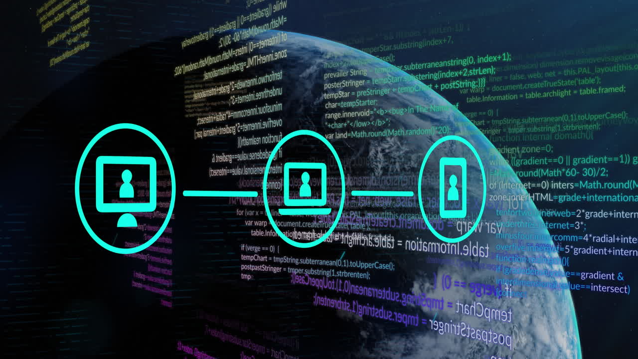 animação de ícones digitais e processamento de dados em todo o mundo