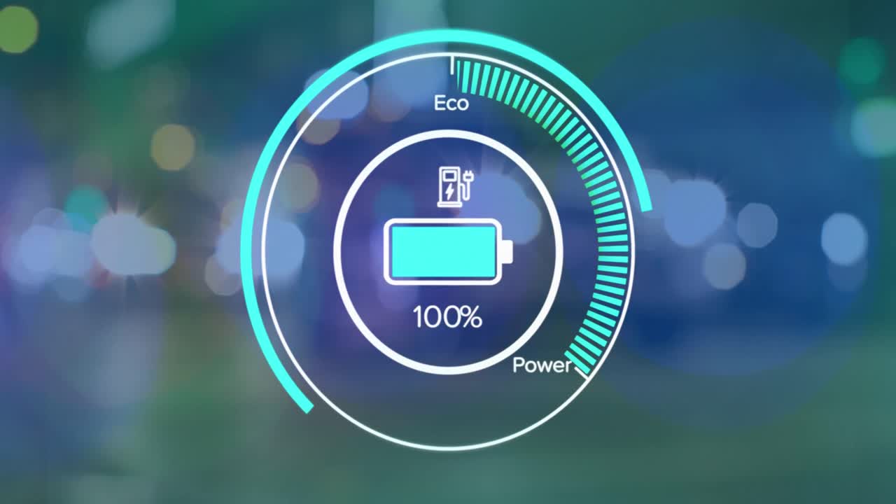 도시를 가로지르는 전기 자동차 속도계 데이터 처리 애니메이션