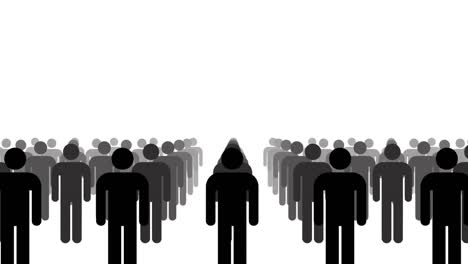 animación en blanco y negro de un gran grupo de personas