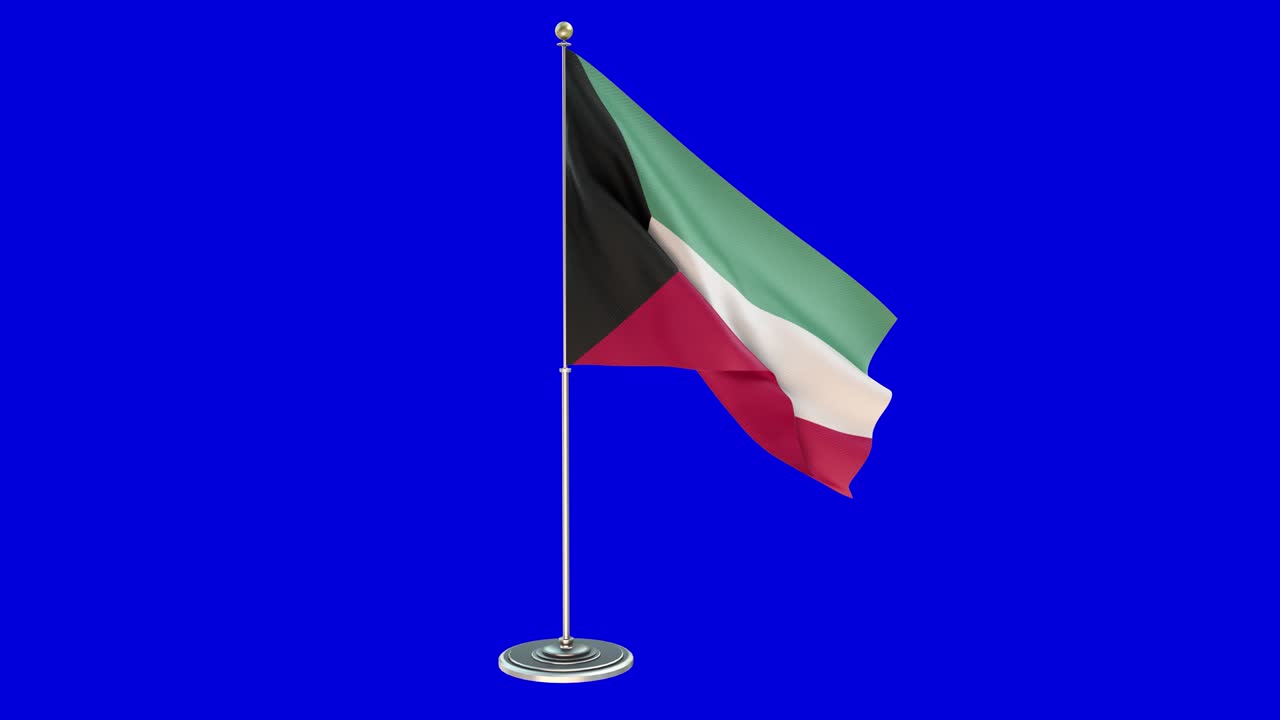kuwait ilustración en 3d de la bandera ondeando en un poste con llave cromada