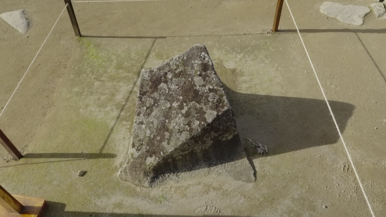 Ancient sundial in Machu Picchu Peru. Antique primitive old stone Solar clock technology. Indigenous