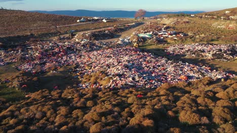 piles of refugee life jackets ascending aerial lesvos