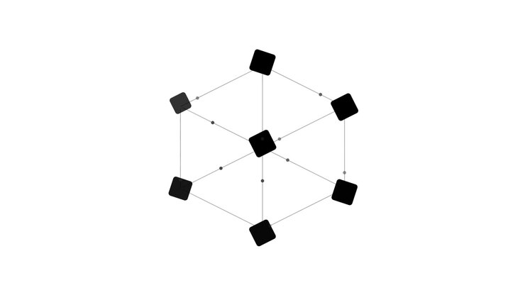 Animazione Astratta di Rete Geometrica con Nodi di Connessione