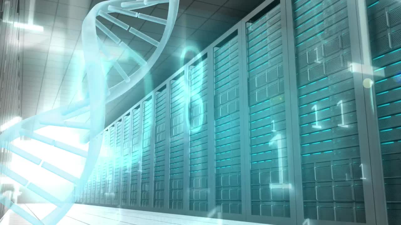 Animation of spinning DNA and data
