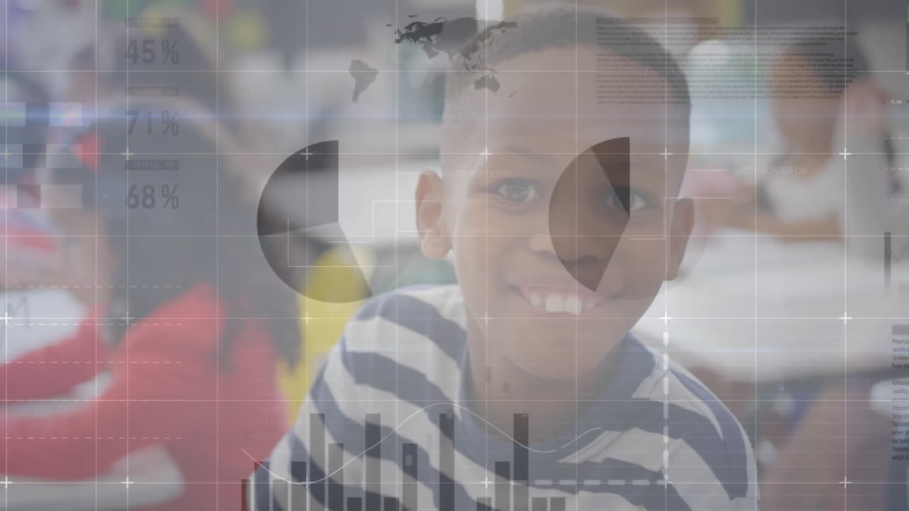 animación del procesamiento de datos sobre diversos escolares en el aula