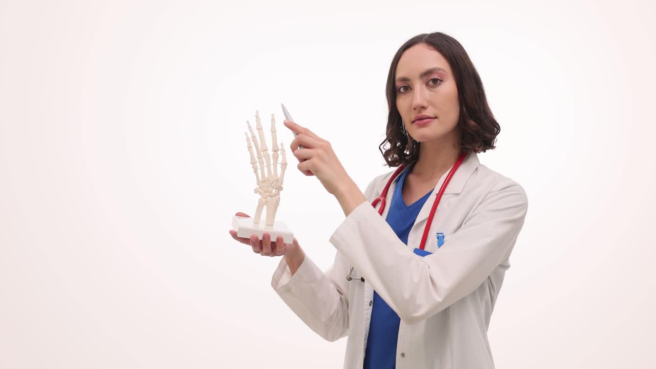 Doctor explaining hand anatomy with model