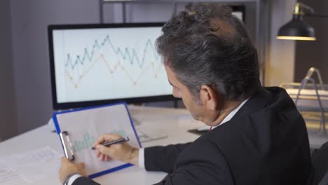 mature businessman analyzing income charts and graphs with modern computer.