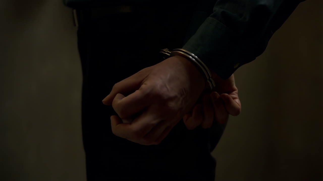 Person's hands handcuffed behind their back