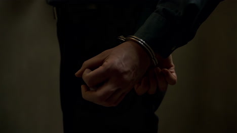 person's hands handcuffed behind their back