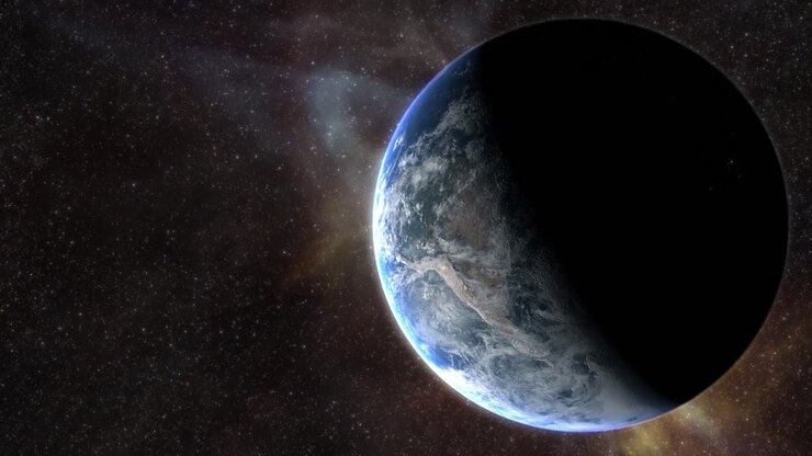 Epic cinematic motion graphic of Earth’s sunrise from orbit, showcasing a glowing blue atmosphere, dramatic lighting, twinkling stars, and vibrant colorful nebula clouds in the vast deep cosmos