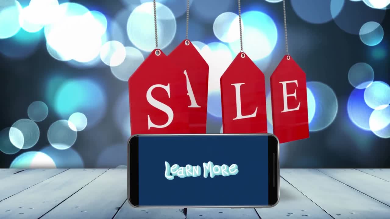 단어의 애니메이션 단어와 함께 판매 스마트 폰의 화면에서 더 많은 것을 배우십시오