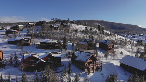 Cabins-nestled-in-the-rocky-mountains-near-Granby,-Colorado-at-golden-hour