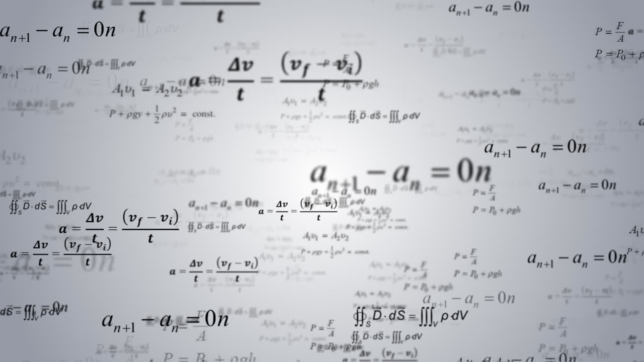 un viaje suave en ecuaciones de óptica geométrica fórmulas de física fondo de animación de bucle.