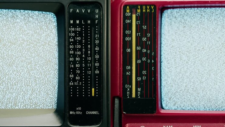 Vintage fjernsyn og radio med statisk støj
