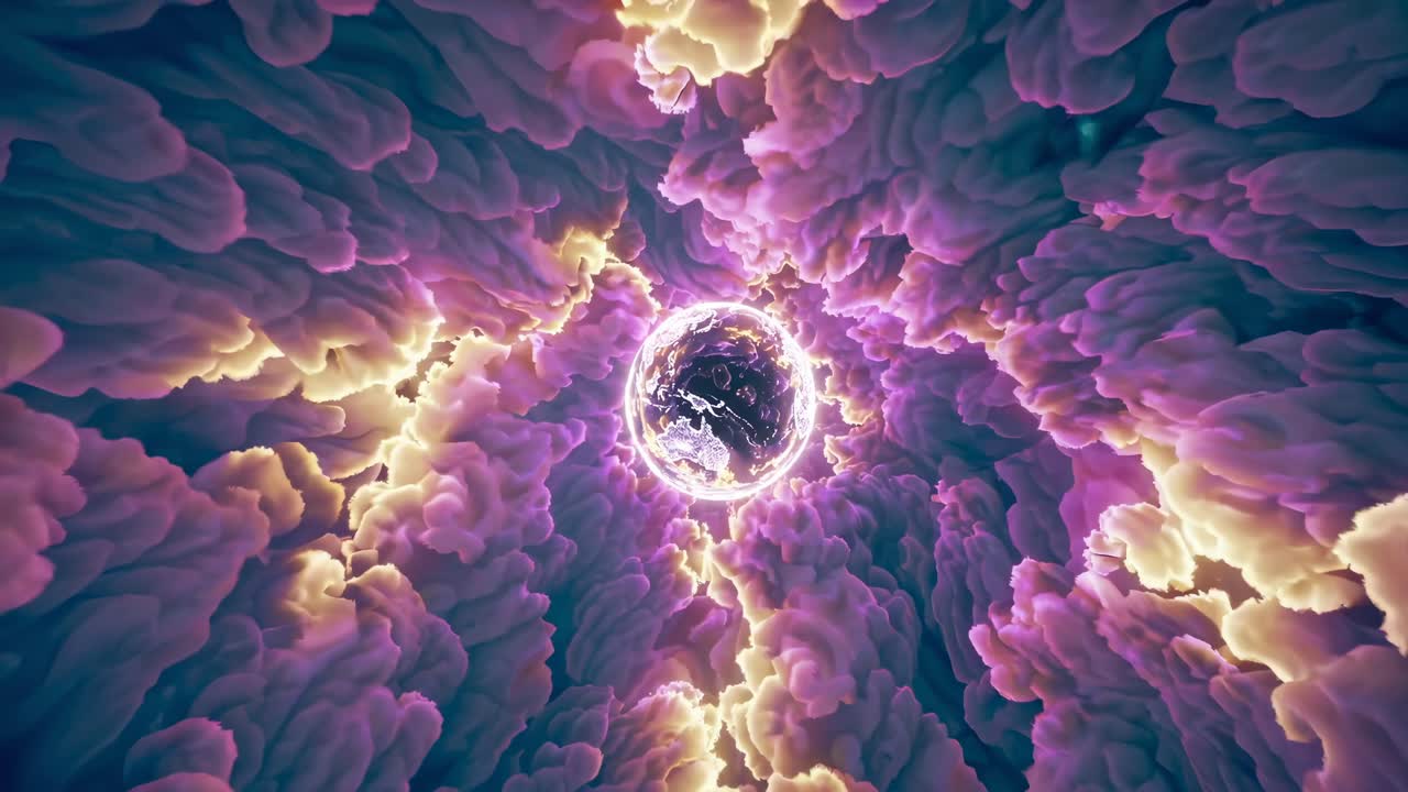 la tierra en un túnel de nubes brillantes