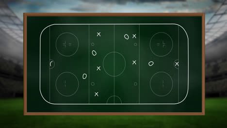 animation of game plan on board over sports stadium