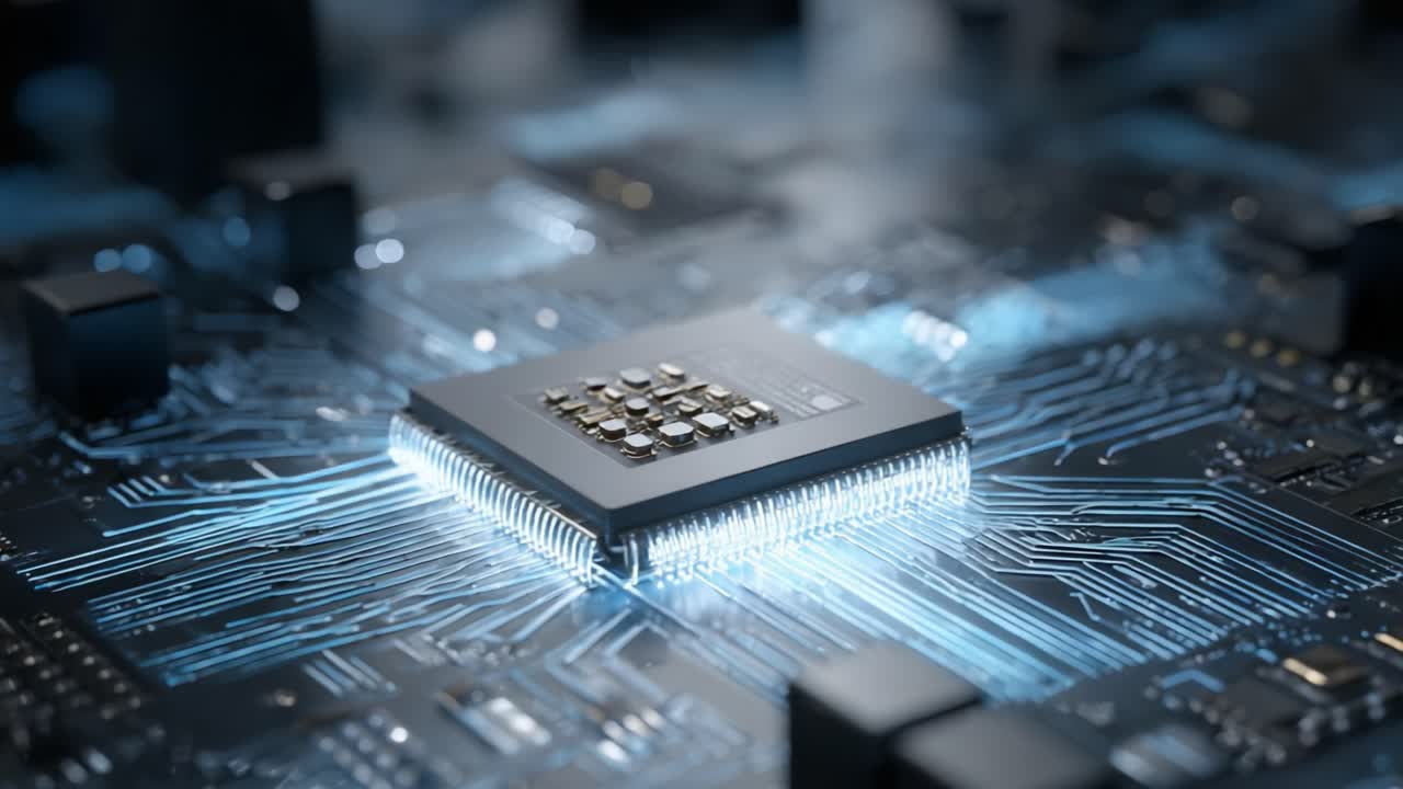 A Close-Up View of a Microprocessor on a Circuit Board Highlighting the Intricate Design and Connections Essential for Modern Computing Technology