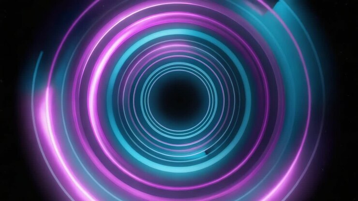 Sfondo astratto a tunnel con cerchi neon luminosi