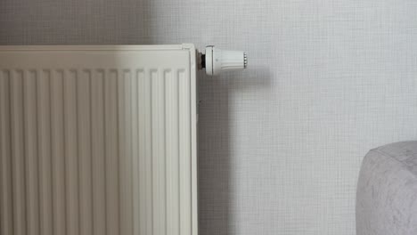 interior de la habitación con radiador y termostato