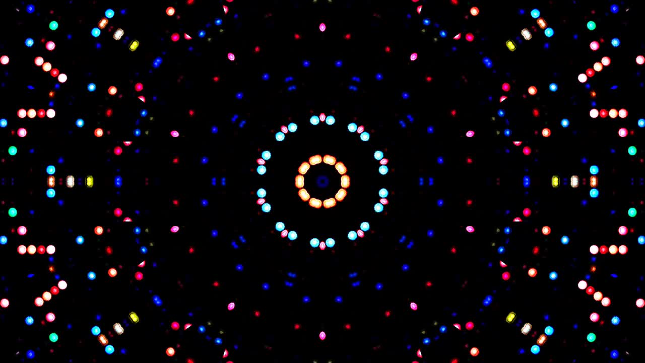Bright abstract light governing full color, kaleidoscope, black background