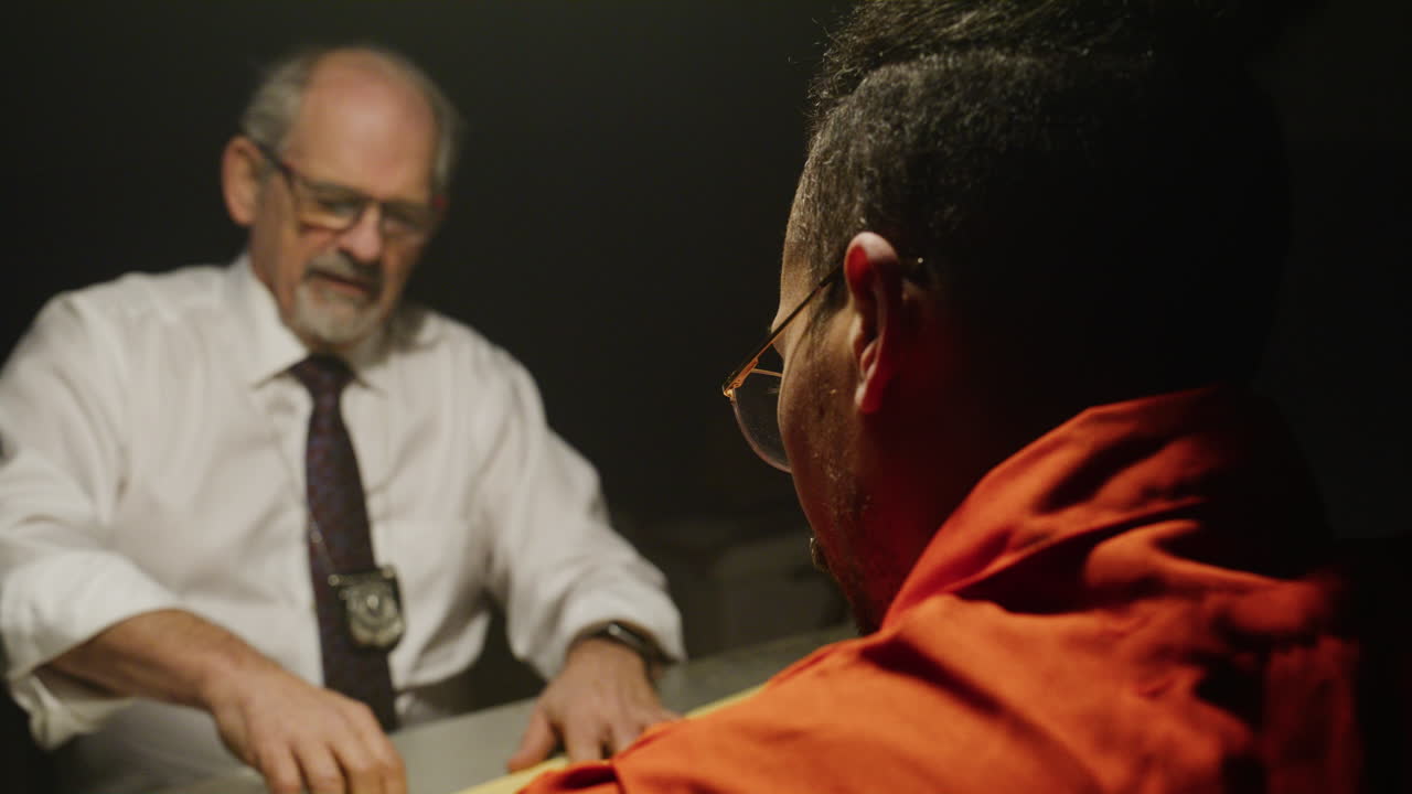 Black man being interrogated by detective