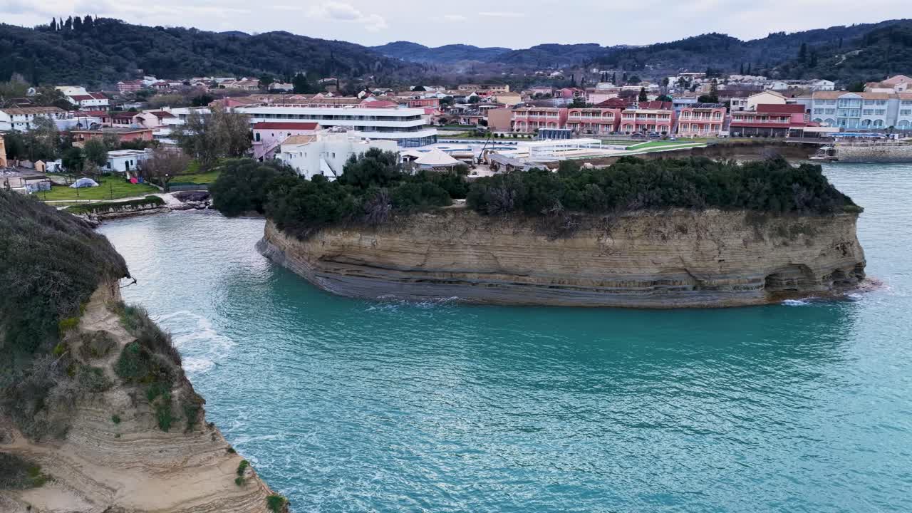 Scenic Aerial View of Green Topped Cliffs and Turquoise Waters at Canal d'Amour Sidari Corfu
