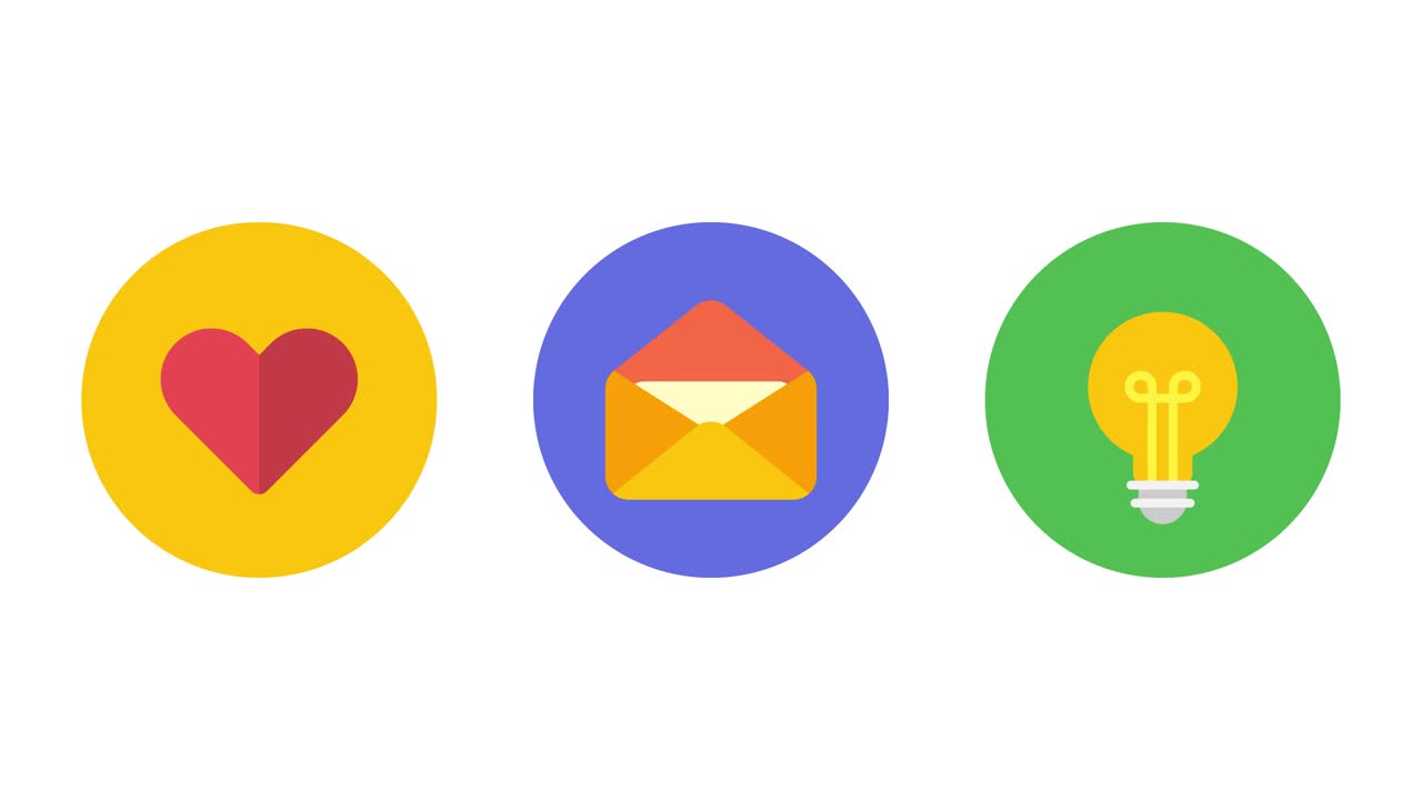 Business icons heart letter light bulb. Animation icons. Transparent background