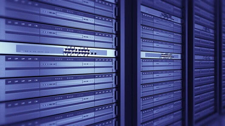 Close Up Server Racks In a Modern Data Center. Seamless Loop.
