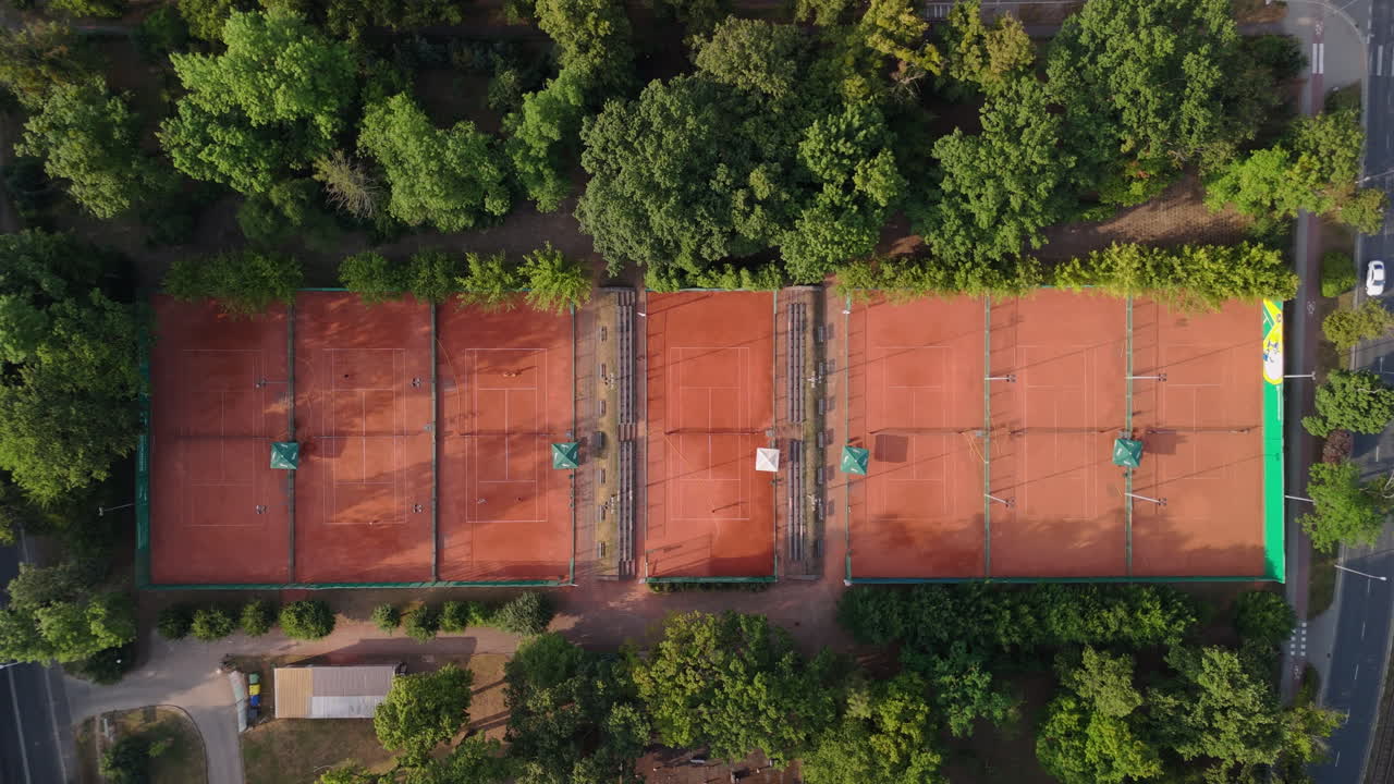 Aerial View of Tennis Courts in a Park