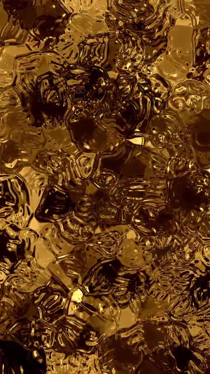 Video verticale di una densa texture di oro liquido che scorre, loop continuo