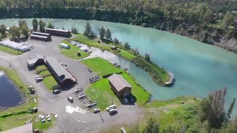 Aerial-footage-of-the-Kenai-River-in-Soldotna,-Alaska