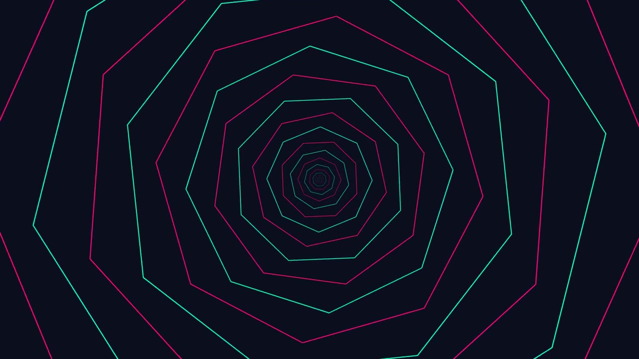 Abstrakti tunneli sykkiviä neon-oktagoneja