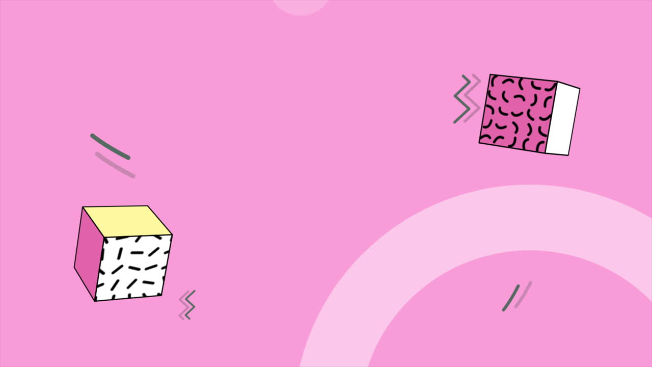 movimiento abstracto geométrico zigzag y cubos rosa memphis fondo