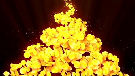 partículas de monedas de oro, animación en cg