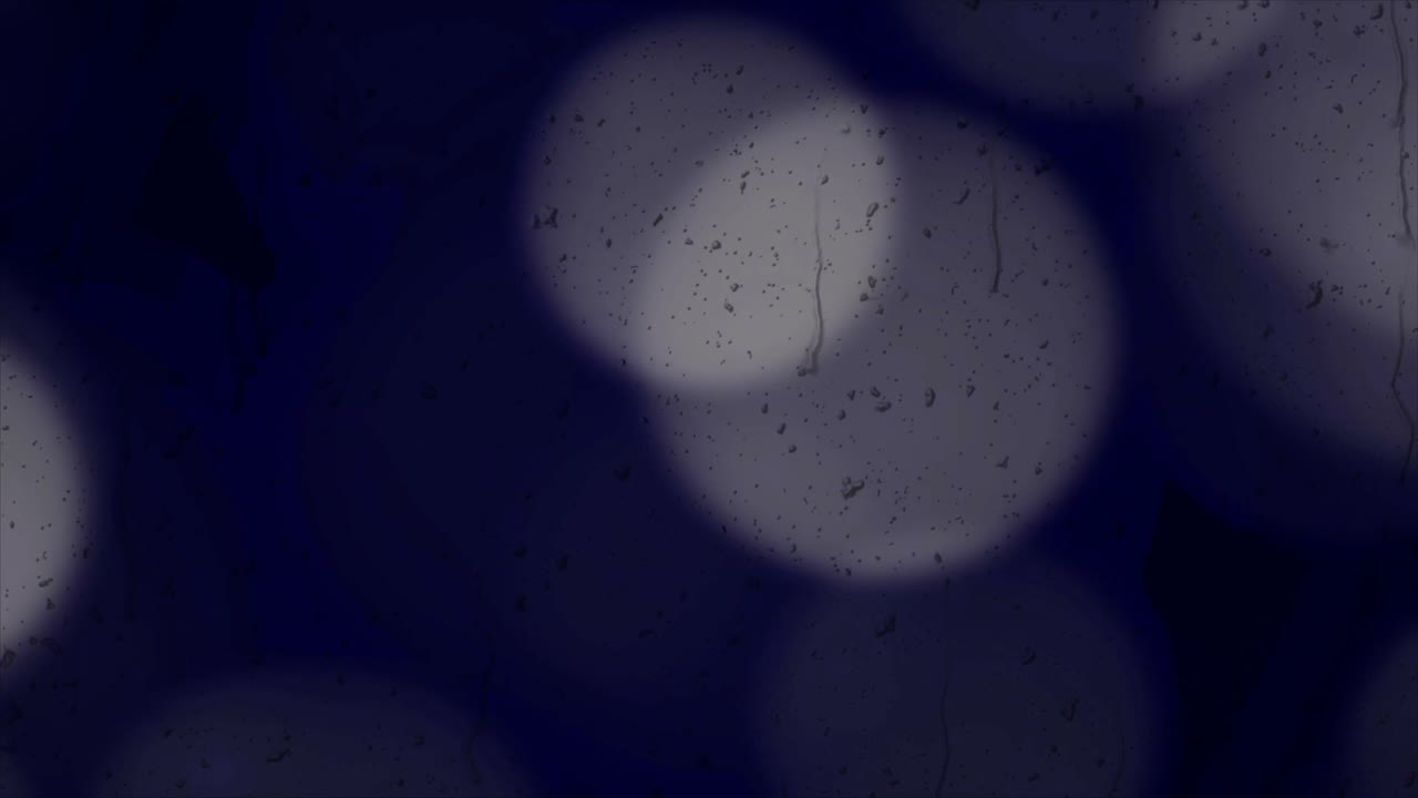 Atmospheric Raindrops on Glass with Dark Blue Bokeh Lights