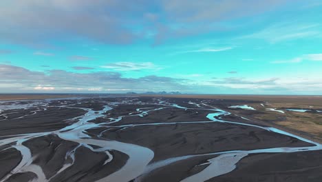 westman islands, south iceland - panoramic view of riverbed - aerial sideways