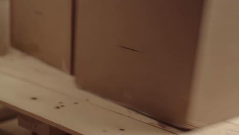 mover cajas de cartón sobre un palet de madera.