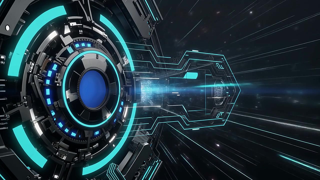Futuristic Sci-Fi Engine Emitting Blue Energy Beam